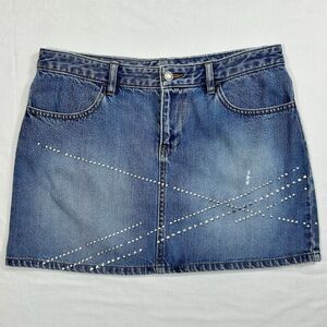 Vtg Y2K Old Navy Blue Denim Jean Micro Mini Skirt 8 Grunge Coquette Stud Detail